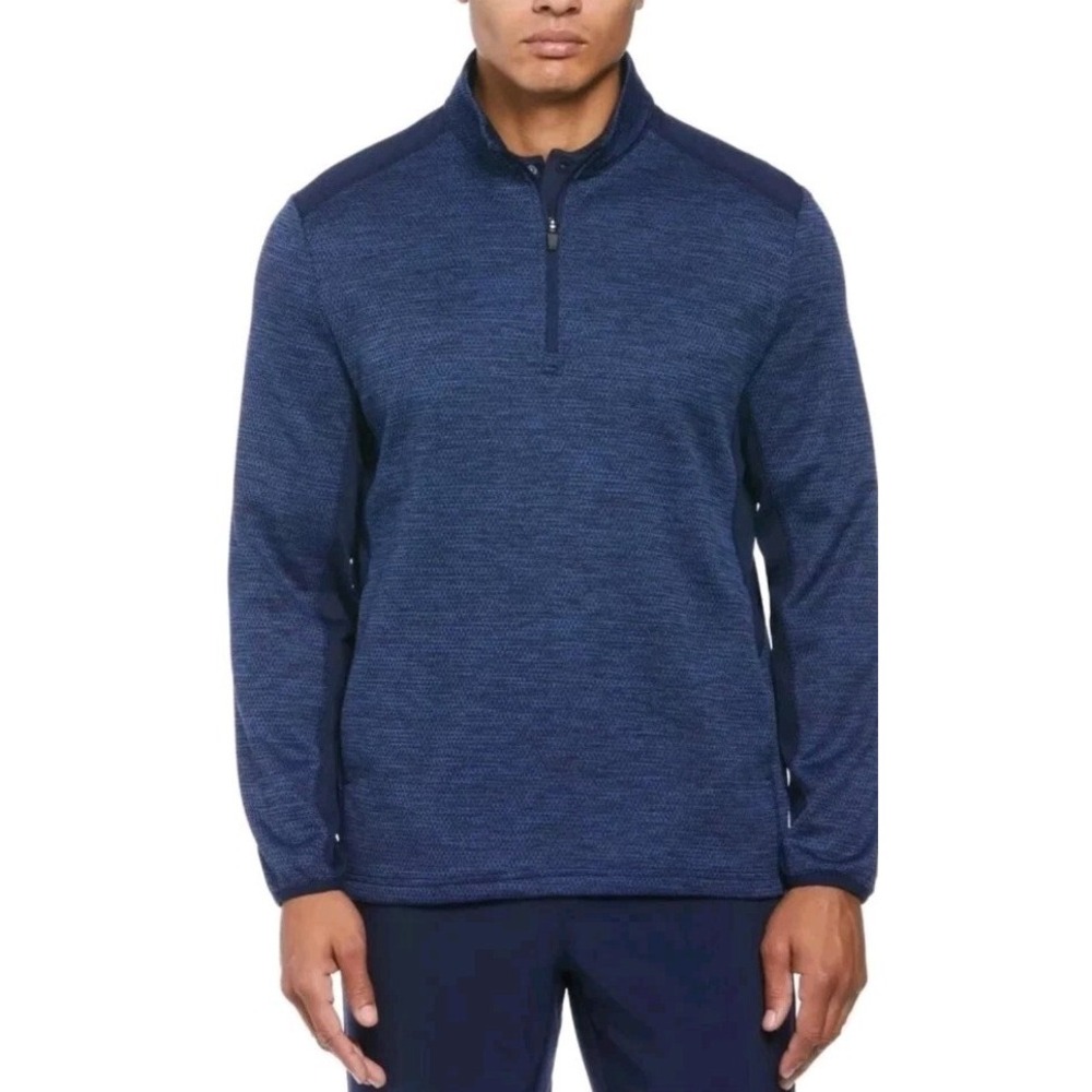 PGA Tour Men's Large 1/4 Zip Moisture Wicking Sweater Peacoat Heather Navy Blue